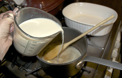 pouring in soy milk