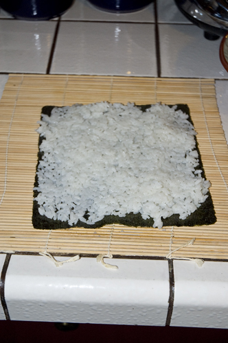Sushi rice on Dried Seaweed