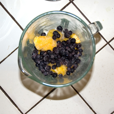 frozen mango chunks and frozen blueberries