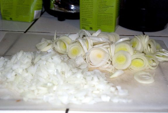chopped leeks and onions