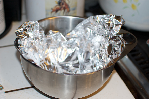 aluminum foil lining a bowl