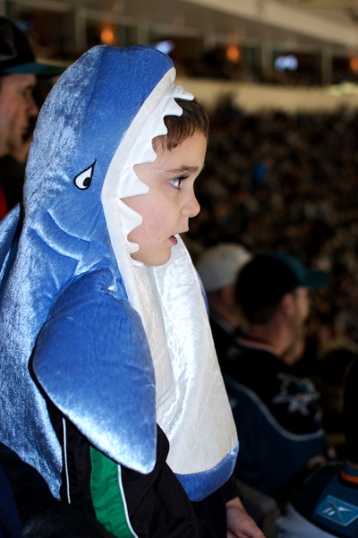 Hunter in his Sharks costume
