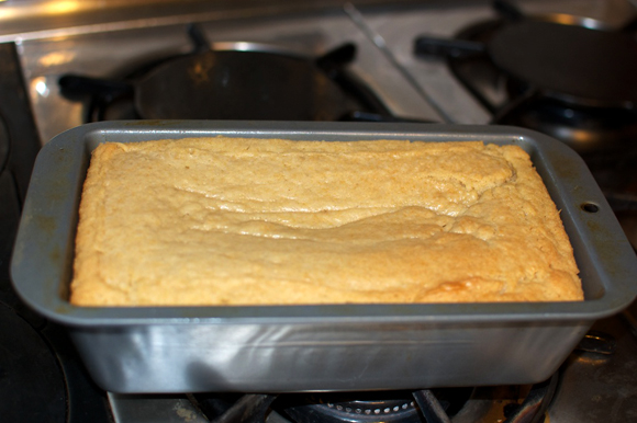 cooked vegan poundcake in pan