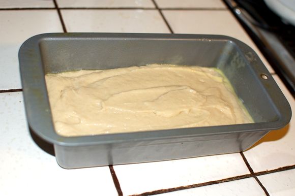 vegan poundcake batter in loaf pan
