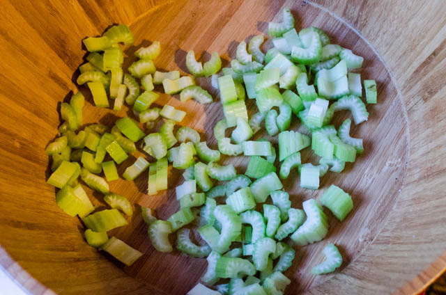 chopped celery in a bowl